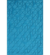Modern blue hand-tufted wool rug with embossed geometric design